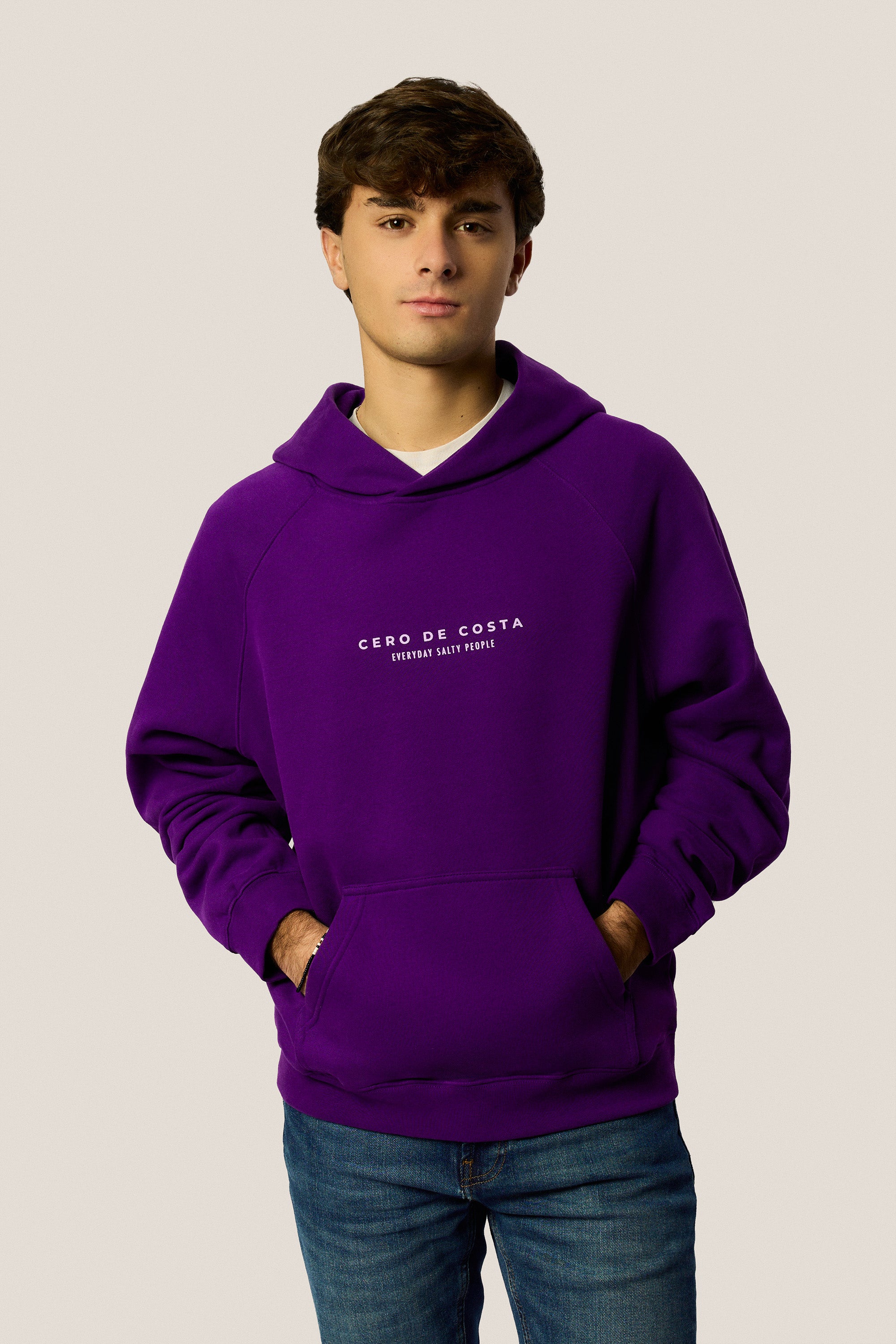 SUDADERA VIOLETA/LILA "CERO DE COSTA" PLAYAS SURF CON CAPUCHA